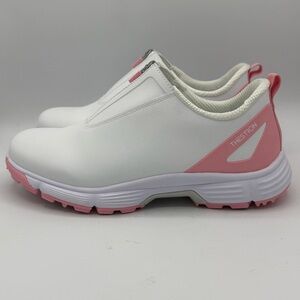 Thestron Women's White and Pink Slip-On Zip Closure Spike Golf Shoes Size 42